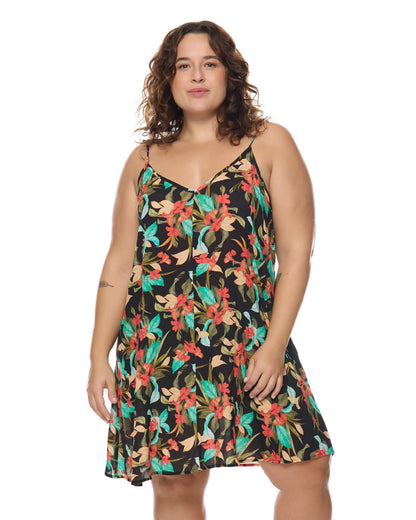 Nicole Dress Plus Size - Black/Hamoa Prt