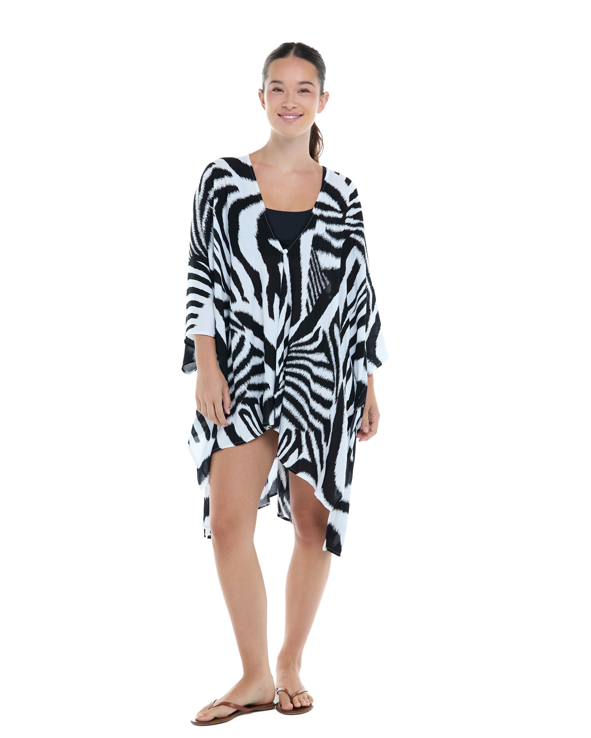 Glow Aubree Cover-Up Kimono - Black/Glow Prt