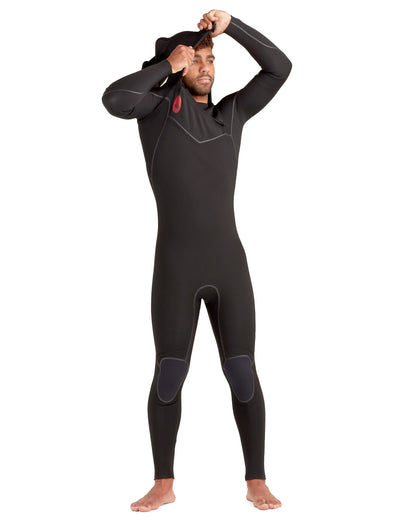 Red Cell 4/3mm Men's Chest-Zip Hooded Fullsuit - Black